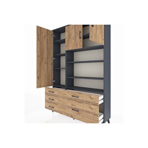 Arges Gardrop 9 Raflı 5 Çekmeceli 3 Kapaklı 132x30x195 Antrasit-çam