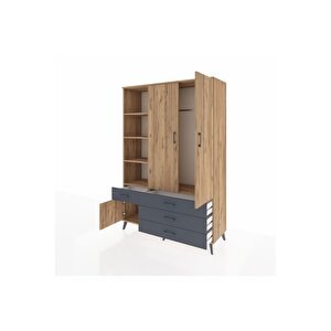 Hyperion Dolap 5 Raflı 4 Çekmeceli Tek Askılı 132x44x195 Çam-çam/antrasit