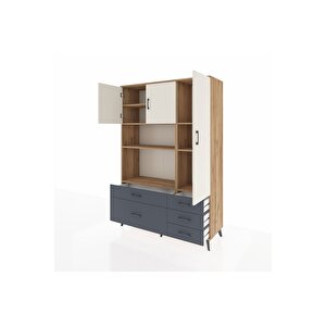 Hyperion Dolap 7 Raflı 5 Çekmeceli 3 Kapaklı 132x44x195 Çam-aytaşı/antrasit