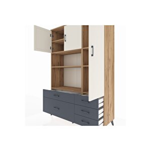 Hyperion Dolap 7 Raflı 5 Çekmeceli 3 Kapaklı 132x44x195 Çam-aytaşı/antrasit