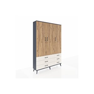 Arges Dolap 5 Raflı 6 Çekmeceli Tek Askılı 132x30x195 Antrasit-çam/aytaşı