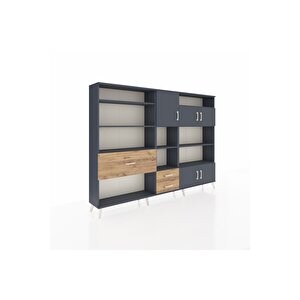 Arges Dolap 13 Raflı 3 Çekmeceli 5 Kapaklı 220x30x163 Antrasit-antrasit/çam