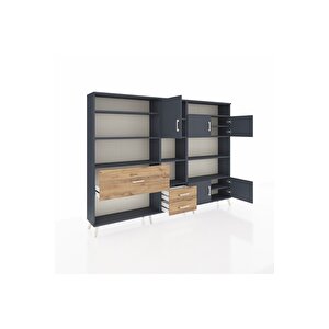 Arges Dolap 13 Raflı 3 Çekmeceli 5 Kapaklı 220x30x163 Antrasit-antrasit/çam