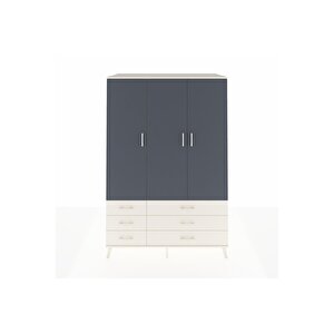 Kronos Dolap 5 Raflı 6 Çekmeceli Tek Askılı 132x59x195 Aytaşı-antrasit/aytaşı