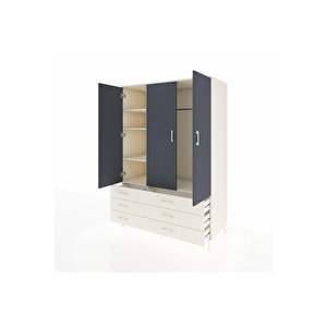 Kronos Dolap 5 Raflı 6 Çekmeceli Tek Askılı 132x59x195 Aytaşı-antrasit/aytaşı