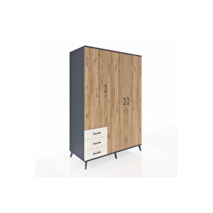 Kronos Dolap 6 Raflı 3 Çekmeceli Tek Askılı 132x59x195 Antrasit-çam/aytaşı