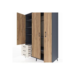 Kronos Dolap 6 Raflı 3 Çekmeceli Tek Askılı 132x59x195 Antrasit-çam/aytaşı