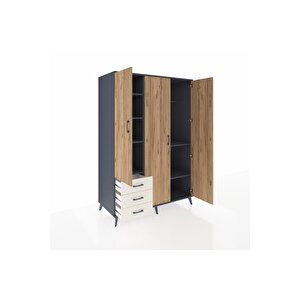 Kronos Dolap 6 Raflı 3 Çekmeceli Tek Askılı 132x59x195 Antrasit-çam/aytaşı