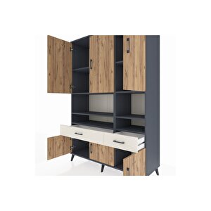 Hyperion Dolap 8 Raflı 2 Çekmeceli 6 Kapaklı 132x44x195 Antrasit-çam/aytaşı