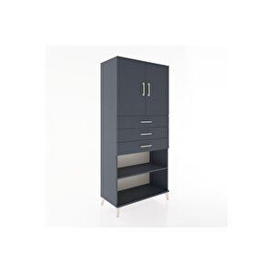 Hyperion Dolap 3 Raflı 3 Çekmeceli 2 Kapaklı 88x44x195 Antrasit-antrasit