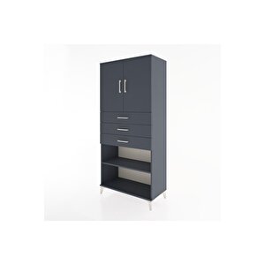 Hyperion Dolap 3 Raflı 3 Çekmeceli 2 Kapaklı 88x44x195 Antrasit-antrasit