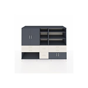 Kronos Dolap 10 Raflı 6 Çekmeceli 4 Kapaklı 220x59x163 Antrasit-antrasit/aytaşı