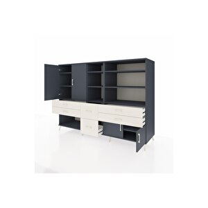 Kronos Dolap 10 Raflı 6 Çekmeceli 4 Kapaklı 220x59x163 Antrasit-antrasit/aytaşı