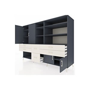 Kronos Dolap 10 Raflı 6 Çekmeceli 4 Kapaklı 220x59x163 Antrasit-antrasit/aytaşı