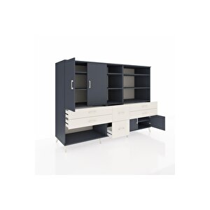 Kronos Dolap 10 Raflı 6 Çekmeceli 4 Kapaklı 220x59x163 Antrasit-antrasit/aytaşı