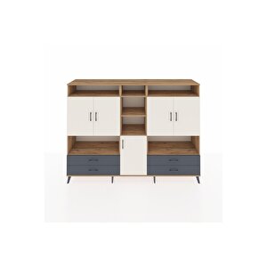 Hyperion Dolap 12 Raflı 4 Çekmeceli 5 Kapaklı 220x44x163 Çam-aytaşı/antrasit