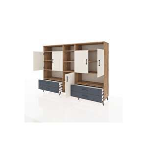 Hyperion Dolap 12 Raflı 4 Çekmeceli 5 Kapaklı 220x44x163 Çam-aytaşı/antrasit