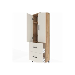 Arges Dolap 3 Raflı 2 Çekmeceli 2 Kapaklı 60x30x182 Çam-aytaşı
