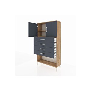 Arges Dolap 2 Raflı 4 Çekmeceli 2 Kapaklı 88x30x163 Çam-antrasit