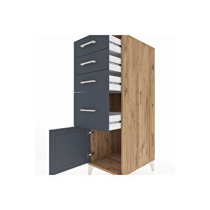 Kronos Dolap 4 Çekmeceli Tek Kapaklı 44x59x134 Çam-antrasit