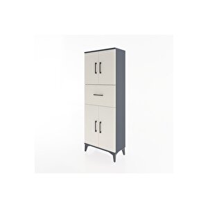 Arges Dolap 2 Raflı Tek Çekmeceli 4 Kapaklı 60x30x163 Antrasit-aytaşı