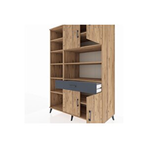 Kronos Dolap 10 Raflı Tek Çekmeceli 4 Kapaklı 132x59x195 Çam-çam/antrasit