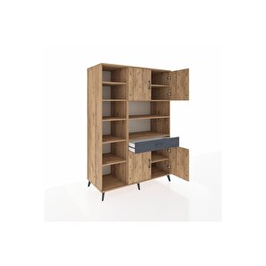 Kronos Dolap 10 Raflı Tek Çekmeceli 4 Kapaklı 132x59x195 Çam-çam/antrasit