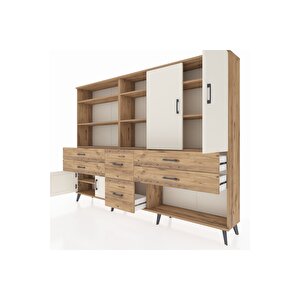 Arges Dolap 10 Raflı 6 Çekmeceli 4 Kapaklı 220x30x163 Çam-aytaşı/çam