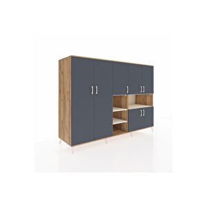 Kronos Dolap 13 Raflı 7 Kapaklı 220x59x163 Çam-antrasit/aytaşı