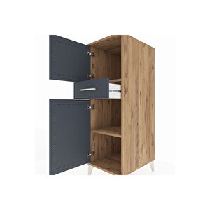 Kronos Dolap 2 Raflı Tek Çekmeceli 2 Kapaklı 44x59x134 Çam-antrasit