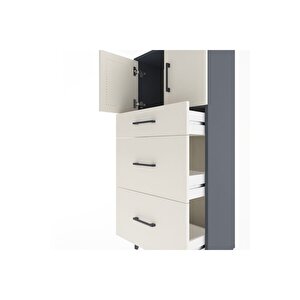 Arges Dolap Tek Raflı 3 Çekmeceli 2 Kapaklı 60x30x134 Antrasit-aytaşı