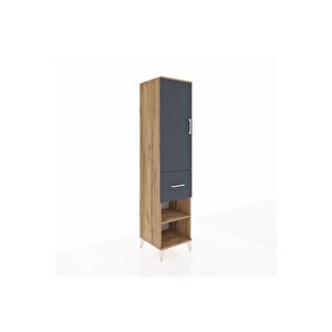 Hyperion Dolap 4 Raflı Tek Çekmeceli Tek Kapaklı 44x44x195 Çam-antrasit