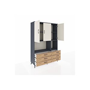 Hyperion Dolap 6 Raflı 6 Çekmeceli 3 Kapaklı 132x44x195 Antrasit-aytaşı/çam