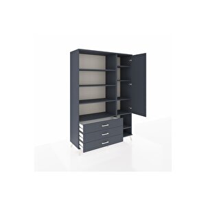 Hyperion Gardrop 9 Raflı 3 Çekmeceli Tek Kapaklı  132x44x195 Antrasit-antrasit