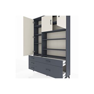 Arges Dolap 9 Raflı 5 Çekmeceli 3 Kapaklı 132x30x195 Antrasit-aytaşı/antrasit