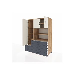 Kronos Dolap 8 Raflı 6 Çekmeceli 3 Kapaklı 132x59x195 Çam-aytaşı/antrasit
