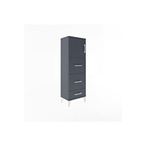 Arges Dolap Tek Raflı 3 Çekmeceli Tek Kapaklı 44x30x134 Antrasit-antrasit