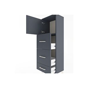 Arges Dolap Tek Raflı 3 Çekmeceli Tek Kapaklı 44x30x134 Antrasit-antrasit