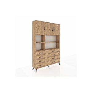 Arges Gardrop 8 Raflı 8 Çekmeceli 3 Kapaklı 132x30x195 Çam-çam