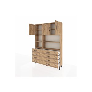 Arges Gardrop 8 Raflı 8 Çekmeceli 3 Kapaklı 132x30x195 Çam-çam