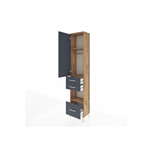 Arges Dolap 3 Raflı 3 Çekmeceli Tek Askılı 44x30x221 Çam-antrasit
