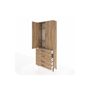 Arges Dolap 3 Raflı 4 Çekmeceli 2 Kapaklı 88x30x221 Çam-çam