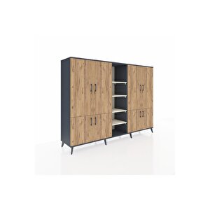 Hyperion Dolap 14 Raflı 8 Kapaklı 220x44x163 Antrasit-çam/aytaşı