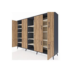Hyperion Dolap 14 Raflı 8 Kapaklı 220x44x163 Antrasit-çam/aytaşı