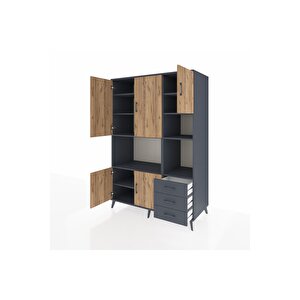 Kronos Dolap 9 Raflı 3 Çekmeceli 5 Kapaklı 132x59x195 Antrasit-çam/antrasit