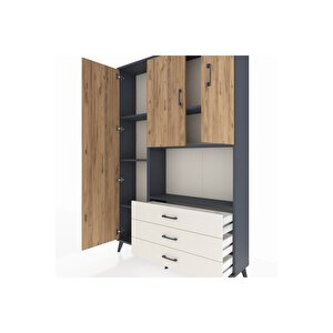 Arges Dolap 6 Raflı 3 Çekmeceli 3 Kapaklı 132x30x195 Antrasit-çam/aytaşı