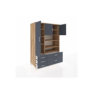 Kronos Dolap 9 Raflı 5 Çekmeceli 3 Kapaklı 132x59x195 Çam-antrasit/antrasit