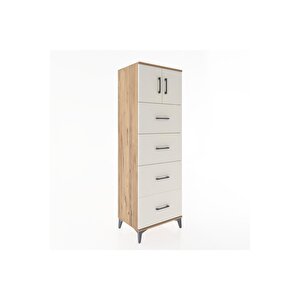 Hyperion Dolap Tek Raflı 4 Çekmeceli 2 Kapaklı 60x44x182 Çam-aytaşı