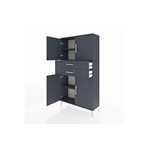 Arges Dolap 3 Raflı 2 Çekmeceli 4 Kapaklı 88x30x163 Antrasit-antrasit