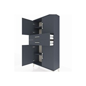 Arges Dolap 3 Raflı 2 Çekmeceli 4 Kapaklı 88x30x163 Antrasit-antrasit